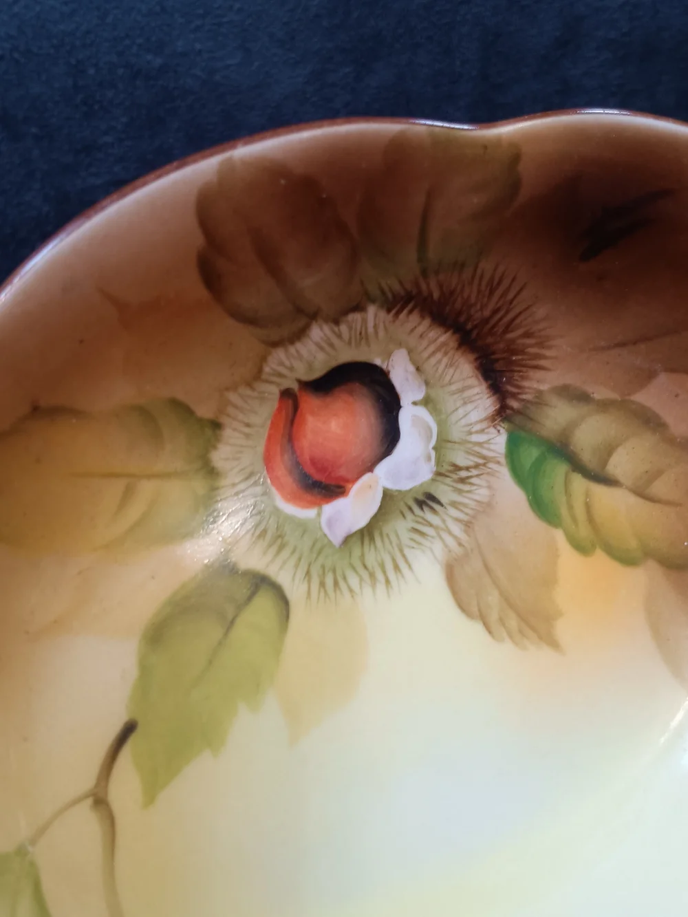 Antique Noritake Hand-Painted Serving Dish with Chestnut Motif - Color Gradient